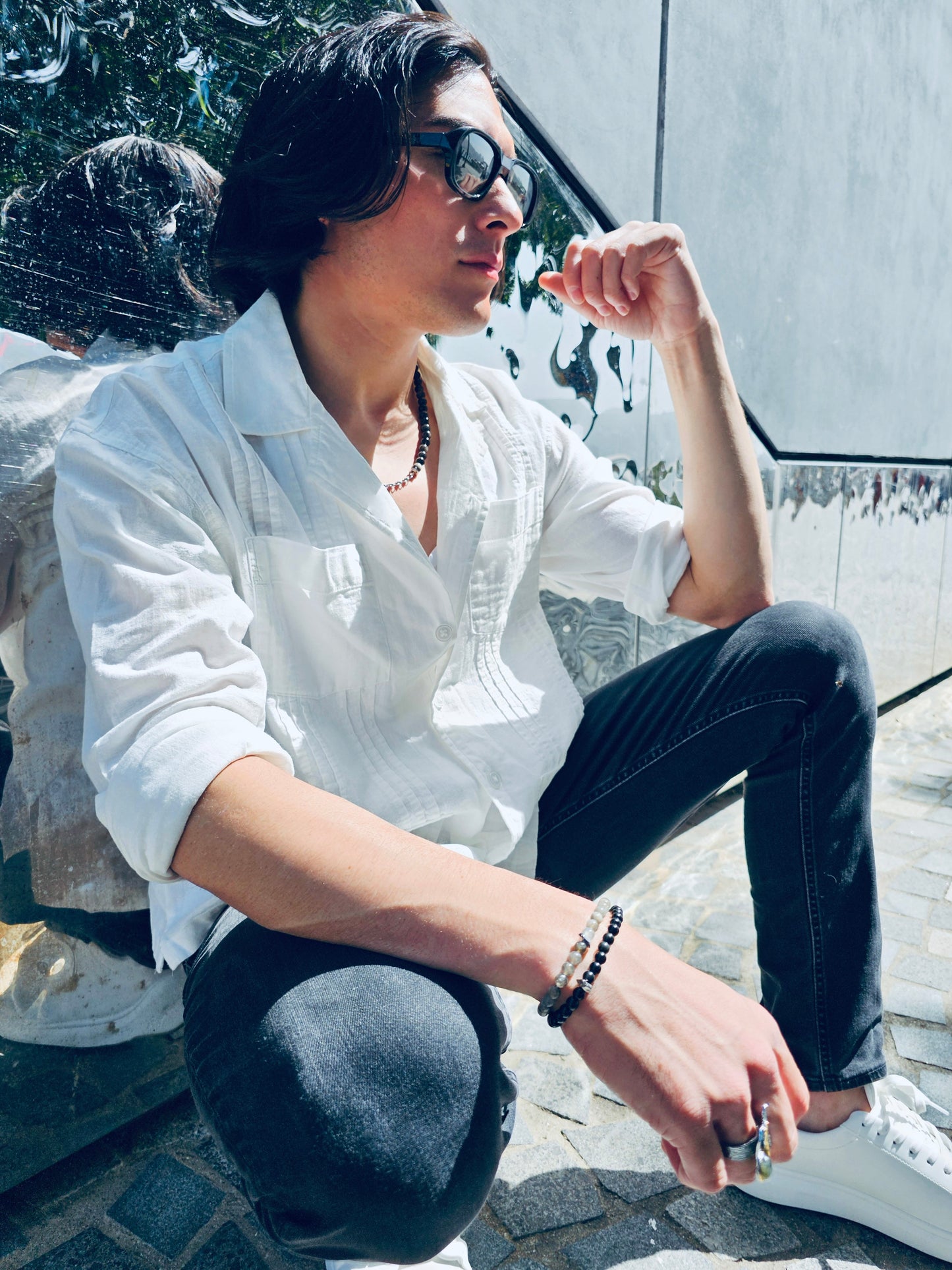 Obsidian Shield – Black Obsidian Beaded Bracelet