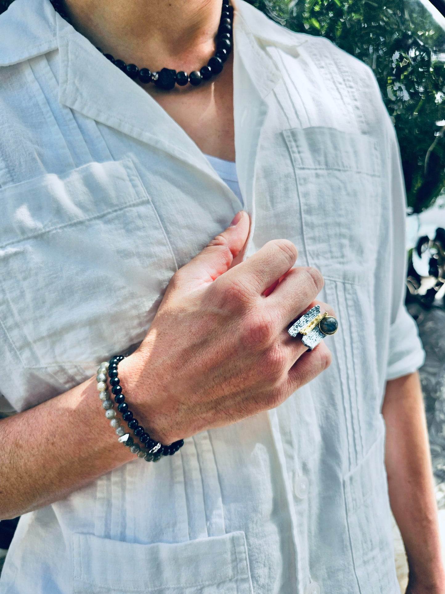 Obsidian Shield – Black Obsidian Beaded Bracelet