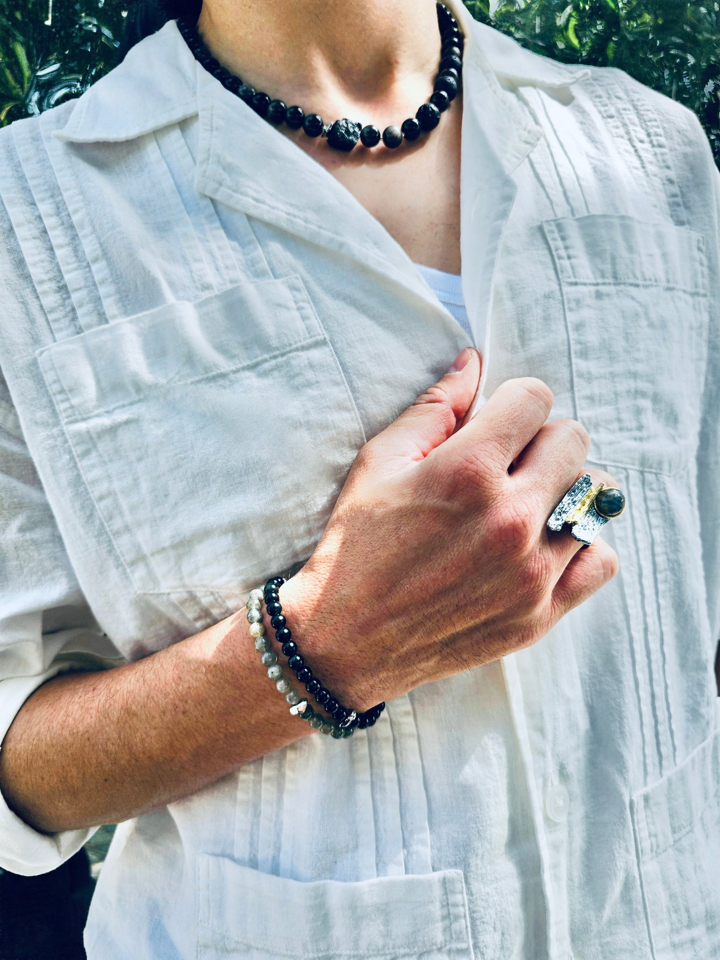 Obsidian Shield – Black Obsidian & Lava Stone Necklace