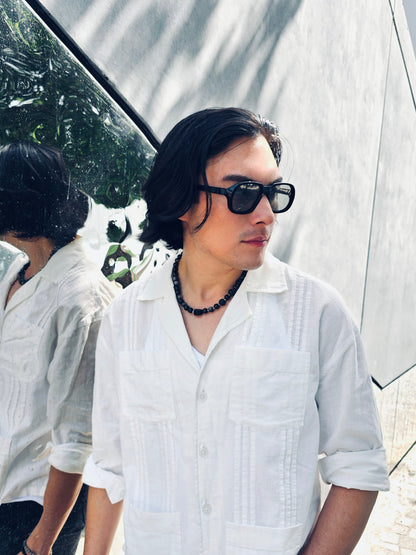 Obsidian Shield – Black Obsidian & Lava Stone Necklace