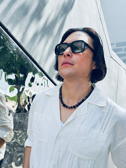 Obsidian Shield – Black Obsidian & Lava Stone Necklace