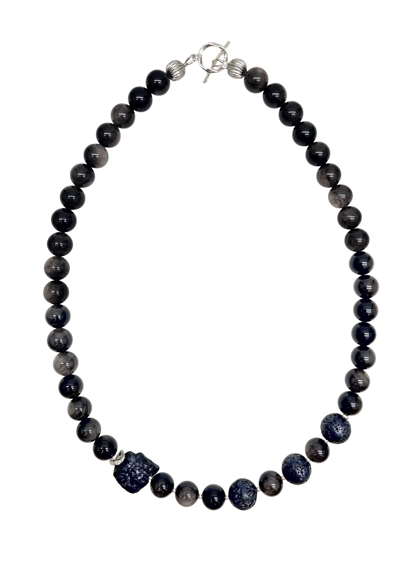 Obsidian Shield – Black Obsidian & Lava Stone Necklace