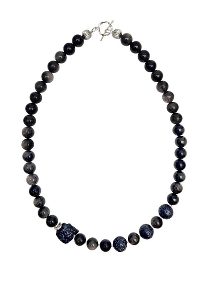 Obsidian Shield – Black Obsidian & Lava Stone Necklace