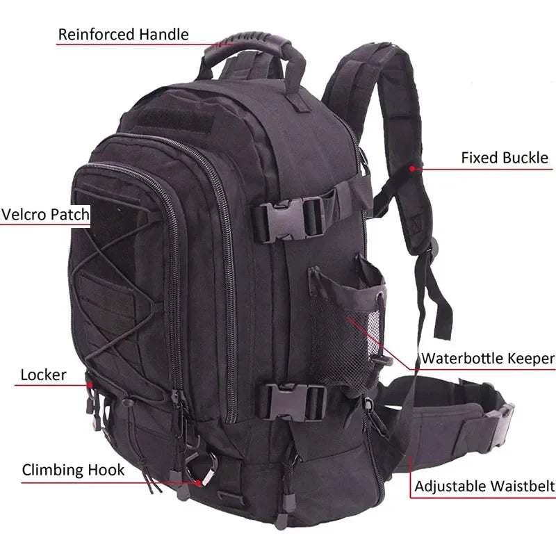 Obsidian Rampart Pack – 60L Blackout MOLLE Rucksack