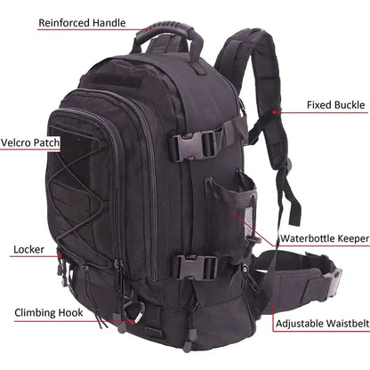 Obsidian Rampart Pack – 60L Blackout MOLLE Rucksack