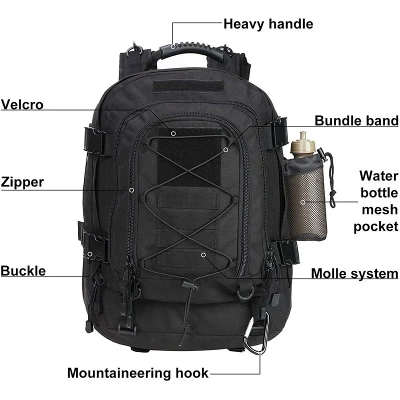 Obsidian Rampart Pack – 60L Blackout MOLLE Rucksack